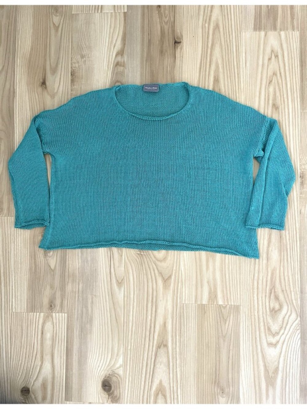 WOODEN SHIPS Open-Knit Chunky Oversized Pull-Over Sweater Teal size X/L